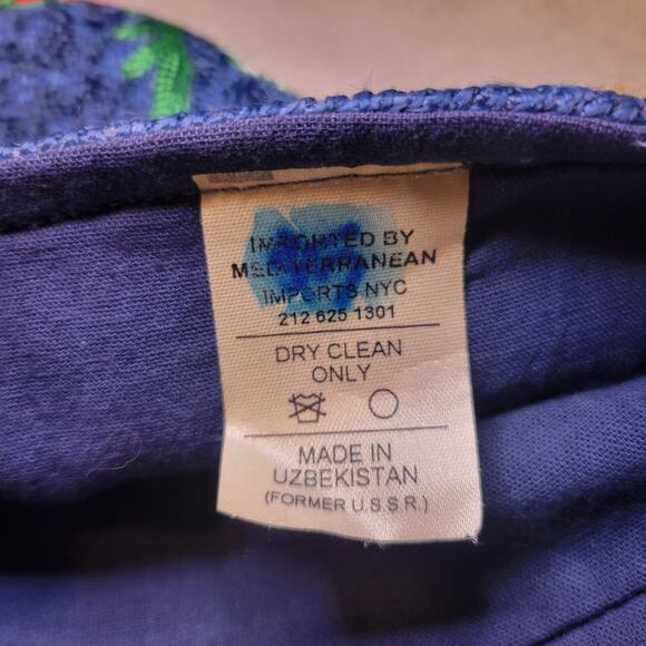 Vintage Hand Embroidered Double Sided Blue Christmas Stocking Holiday Decor - Picture 2 of 6